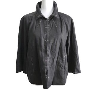 Coldwater Creek Petite Large Black Linen Jacket Button Up Pockets PL‎